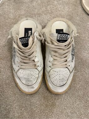 Golden Goose White and Silver Star Shearling-Lined Sneakers
